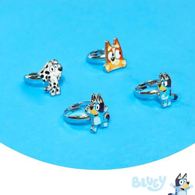 Alt view image 3 of 6 - Bluey Kids Jewelry: 4-Piece Adjustable Rings for Girls, Ring Sets with metal charm Fashion Girls Jewelry Ages 3+