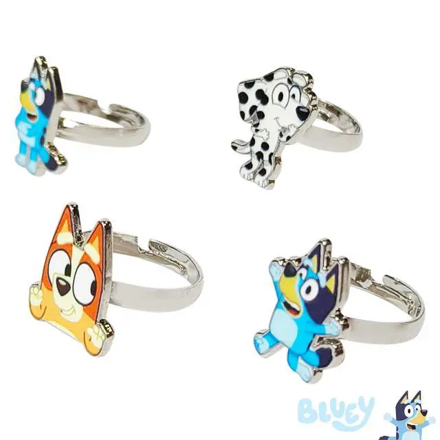 Alt view image 4 of 6 - Bluey Kids Jewelry: 4-Piece Adjustable Rings for Girls, Ring Sets with metal charm Fashion Girls Jewelry Ages 3+