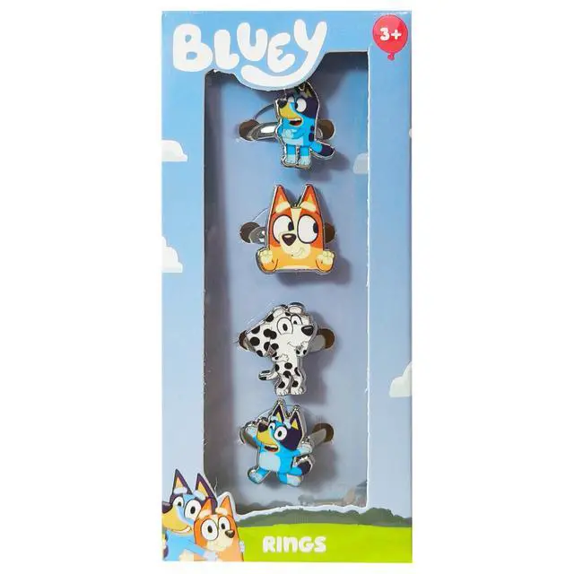 Alt view image 6 of 6 - Bluey Kids Jewelry: 4-Piece Adjustable Rings for Girls, Ring Sets with metal charm Fashion Girls Jewelry Ages 3+