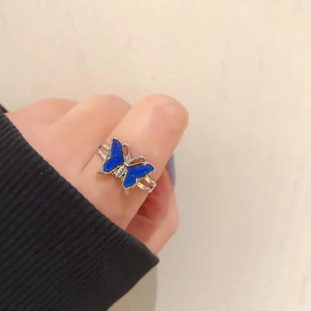 Alt view image 4 of 6 - Mood Rings 2 Pcs Butterfly Color Changing Color Emotion Feeling Adjustable Size Finger Ring Womens Girls