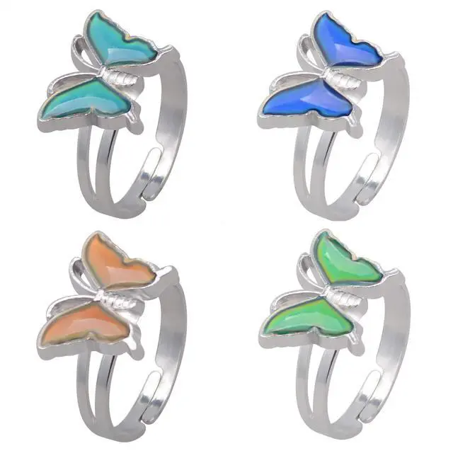 Alt view image 3 of 6 - Mood Rings 2 Pcs Butterfly Color Changing Color Emotion Feeling Adjustable Size Finger Ring Womens Girls