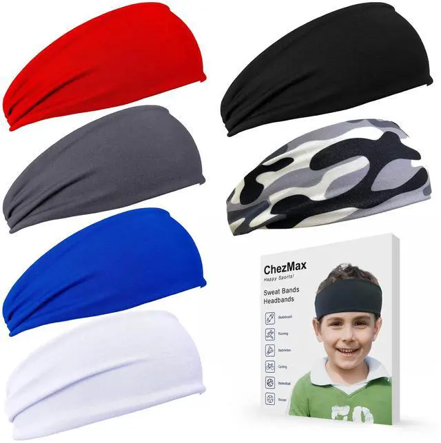 Main image of Kids Breathable Sweat-Wicking Sports Headbands, 6-Pack for Boys' Soccer, Baseball, and Athletic Activities