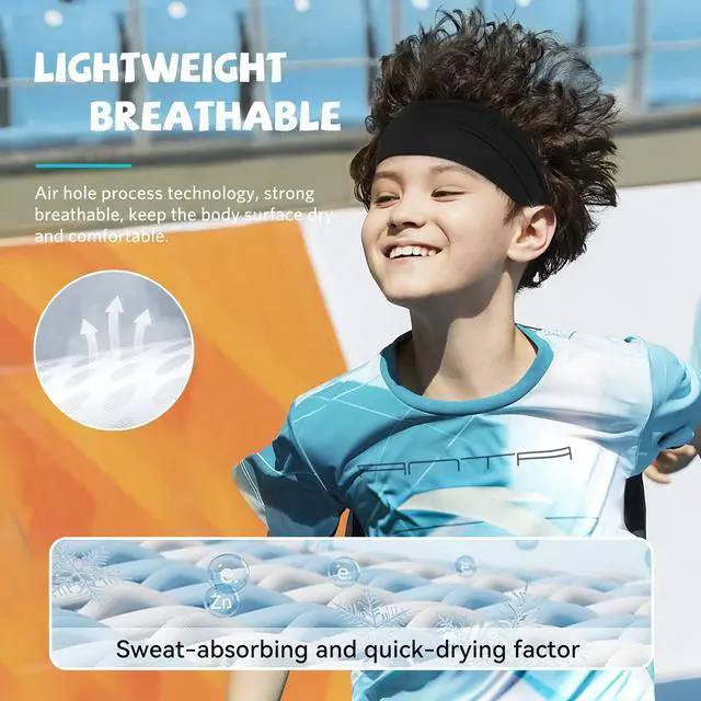Alt view image 2 of 7 - Kids Breathable Sweat-Wicking Sports Headbands, 6-Pack for Boys' Soccer, Baseball, and Athletic Activities