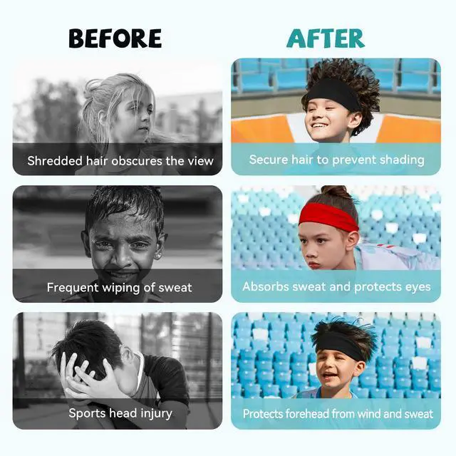 Alt view image 6 of 7 - Kids Breathable Sweat-Wicking Sports Headbands, 6-Pack for Boys' Soccer, Baseball, and Athletic Activities