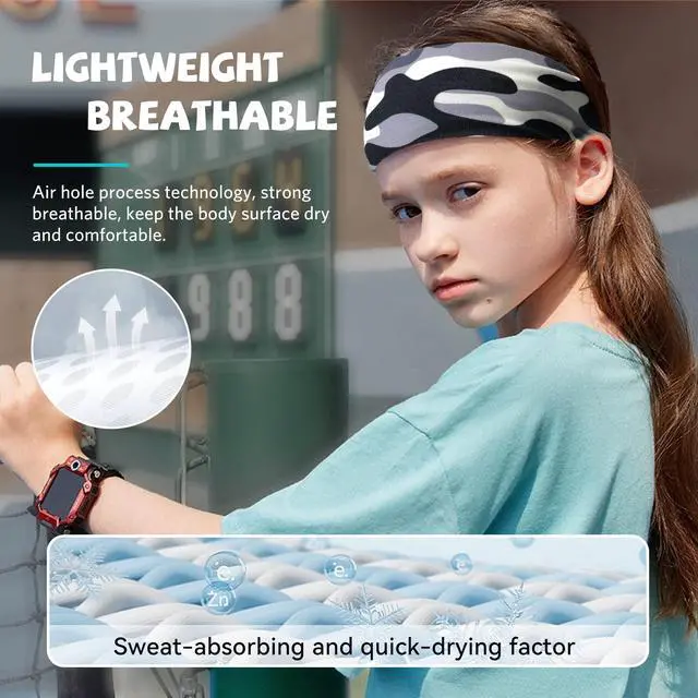 Alt view image 7 of 7 - Kids Breathable Sweat-Wicking Sports Headbands, 6-Pack for Boys' Soccer, Baseball, and Athletic Activities