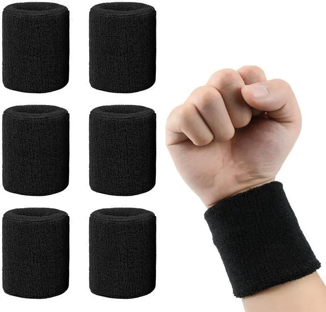 Main image of 6 Pack Sweatbands Sports Wristband, Men & Women Wristbands, Breathable Cotton Sweatbands for Working Out, Running Athletic Sports, Basketball, Football, Black