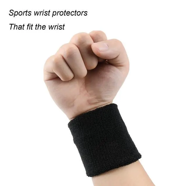 Alt view image 2 of 6 - 6 Pack Sweatbands Sports Wristband, Men & Women Wristbands, Breathable Cotton Sweatbands for Working Out, Running Athletic Sports, Basketball, Football, Black