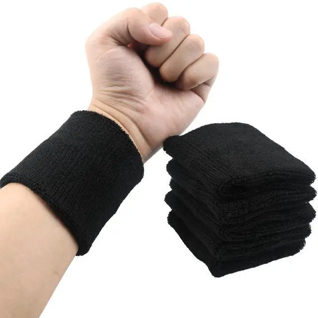 Alt view image 6 of 6 - 6 Pack Sweatbands Sports Wristband, Men & Women Wristbands, Breathable Cotton Sweatbands for Working Out, Running Athletic Sports, Basketball, Football, Black