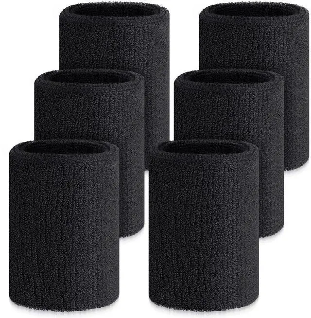Main image of 6 Pcs 4 Inch Cotton Elastic Wrist Bands for Sports, Gymnastics, Tennis, Football, Hiking, Cycling, Running (Black, about 4 x 3.15 inches, 10 x 8 cm)