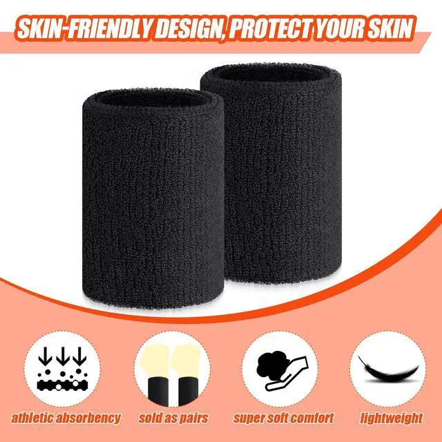 Alt view image 3 of 6 - 6 Pcs 4 Inch Cotton Elastic Wrist Bands for Sports, Gymnastics, Tennis, Football, Hiking, Cycling, Running (Black, about 4 x 3.15 inches, 10 x 8 cm)