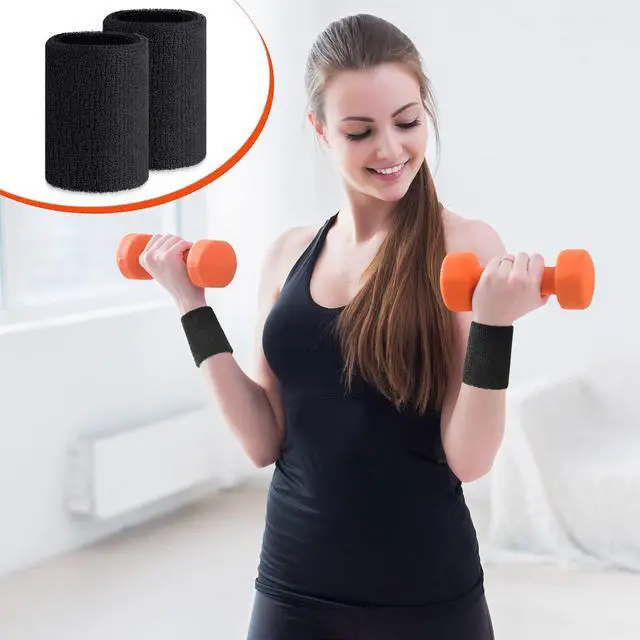 Alt view image 4 of 6 - 6 Pcs 4 Inch Cotton Elastic Wrist Bands for Sports, Gymnastics, Tennis, Football, Hiking, Cycling, Running (Black, about 4 x 3.15 inches, 10 x 8 cm)
