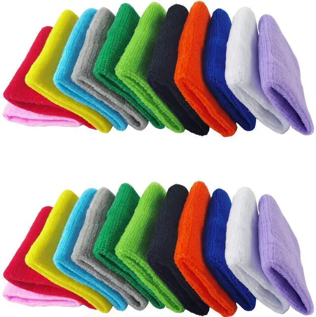 Main image of 24PCS Colorful Sports Wristbands Cotton Sweatband Wristbands Wrist Sweatbands Wrist Sweat Bands for for Men and Women, Good for Tennis, Basketball, Running, Gym, Working Out (12Pair)