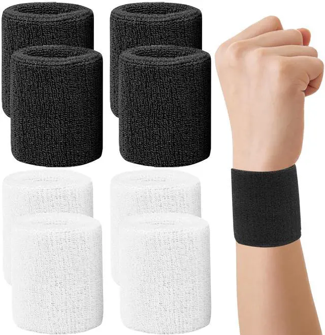 Main image of 8 Pcs Sports Wrist Sweatbands for Men & Women, Absorbent Wrist Sweat Bands Tennis Wristbands Moisture Wicking Athletic Cotton Terry Cloth Sweatband for Basketball,Running,Gym,Working Out -Black+White