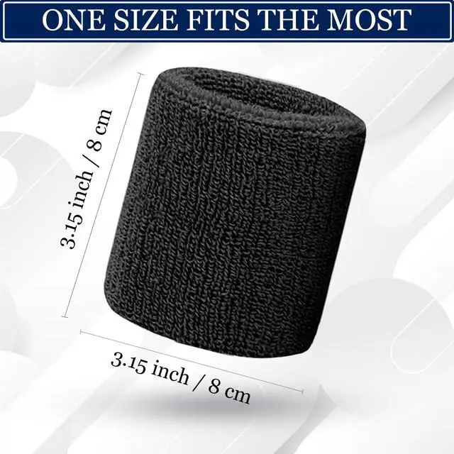 Alt view image 2 of 7 - 8 Pcs Sports Wrist Sweatbands for Men & Women, Absorbent Wrist Sweat Bands Tennis Wristbands Moisture Wicking Athletic Cotton Terry Cloth Sweatband for Basketball,Running,Gym,Working Out -Black+White