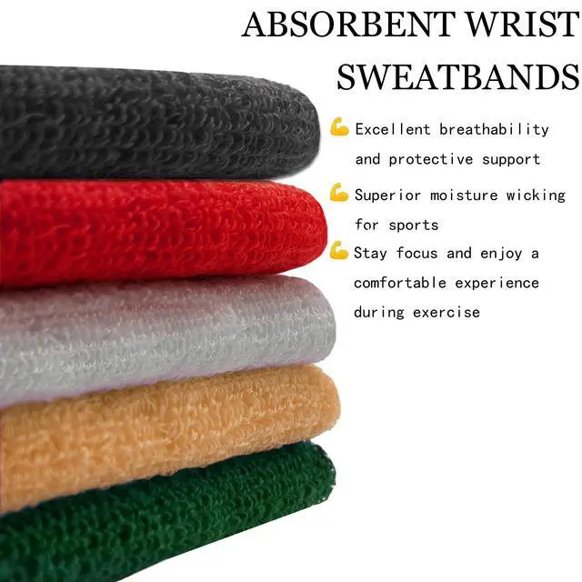 Alt view image 5 of 7 - 8 Pcs Sports Wrist Sweatbands for Men & Women, Absorbent Wrist Sweat Bands Tennis Wristbands Moisture Wicking Athletic Cotton Terry Cloth Sweatband for Basketball,Running,Gym,Working Out -Black+White
