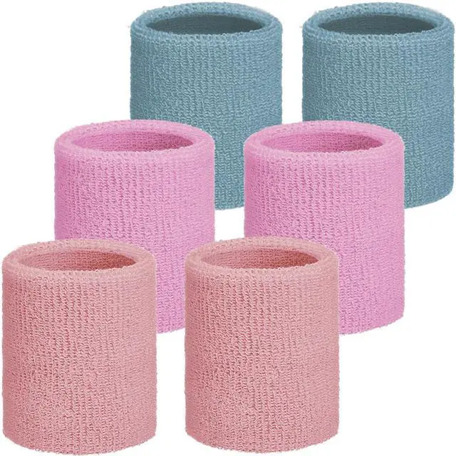 Main image of Sweat Band Wrist Tennis Wristband for Women Men Athletic Wrist Sweatbands Thick Cotton Cloth 80s Wristband for Basketball Tennis Football Running and Work(Flesh Pink, Pink, Dark Blue)