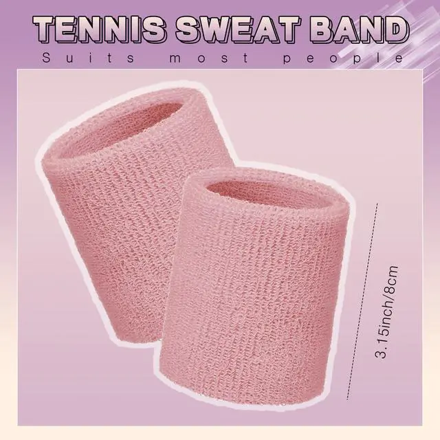 Alt view image 2 of 6 - Sweat Band Wrist Tennis Wristband for Women Men Athletic Wrist Sweatbands Thick Cotton Cloth 80s Wristband for Basketball Tennis Football Running and Work(Flesh Pink, Pink, Dark Blue)
