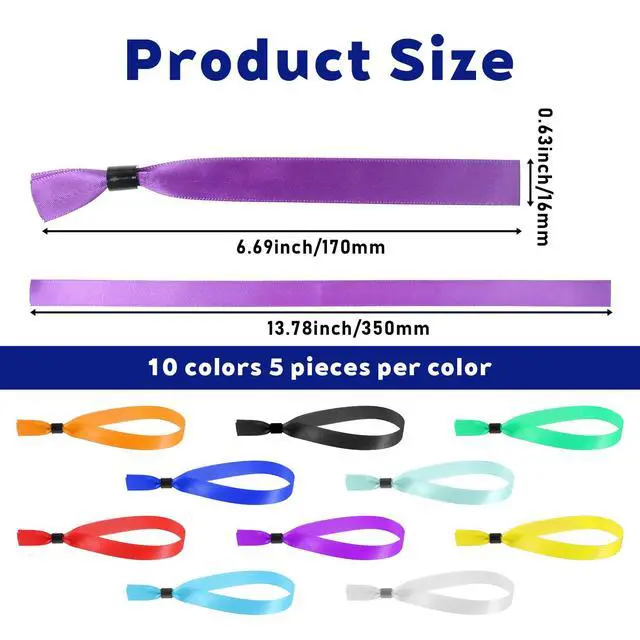 Alt view image 2 of 7 - 50 Pcs Cloth Event Wristband Disposable Fabric Bracelets Party Entrance Identification Wrist Strap for Concert Club Admission Summer Camp Festival VIP Drink Ticket ID