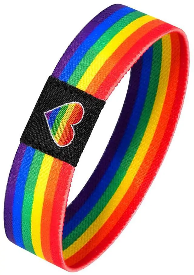 Main image of Rainbow LGBT Pride Bracelet Wristband for Women Men, Stretch Elastic Band, LGBTQ Pride Wrist Bands Bracelets for Pride Month Trans Lesbian Pride Stuff Accessories Outfits Gifts-Black&Rainbow
