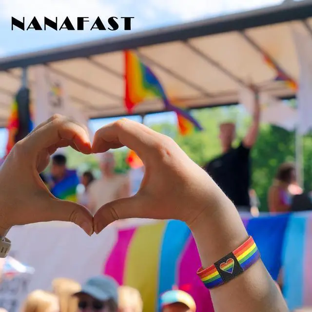 Alt view image 5 of 7 - Rainbow LGBT Pride Bracelet Wristband for Women Men, Stretch Elastic Band, LGBTQ Pride Wrist Bands Bracelets for Pride Month Trans Lesbian Pride Stuff Accessories Outfits Gifts-Black&Rainbow
