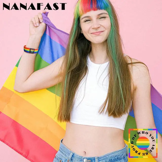 Alt view image 6 of 7 - Rainbow LGBT Pride Bracelet Wristband for Women Men, Stretch Elastic Band, LGBTQ Pride Wrist Bands Bracelets for Pride Month Trans Lesbian Pride Stuff Accessories Outfits Gifts-Black&Rainbow