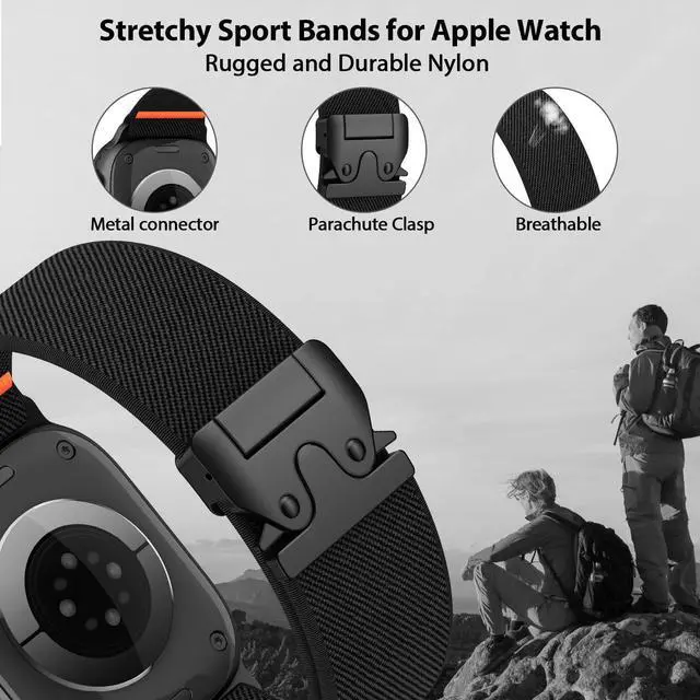Alt view image 2 of 7 - Elastic Sport Band for Apple Watch Ultra 3/2/1 Bands 49mm 46mm 45mm 44mm 42mm 41mm 40mm 38mm Men Women, Adjustable Parachute Buckle Nylon Fabric Wristband for iWatch Series 11 10 SE 9 8 7 6 5 4 3