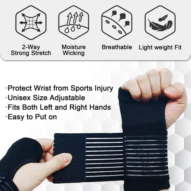 Alt view image 2 of 7 - 2 Pack Wrist Brace, Compression Wrist Support Splint for Women Men, Adjustable Wrist Strap Compression Wraps Fit Right Left Hand for Fitness, Carpal Tunnel Arthritis, Tendonitis, Wrist Pain