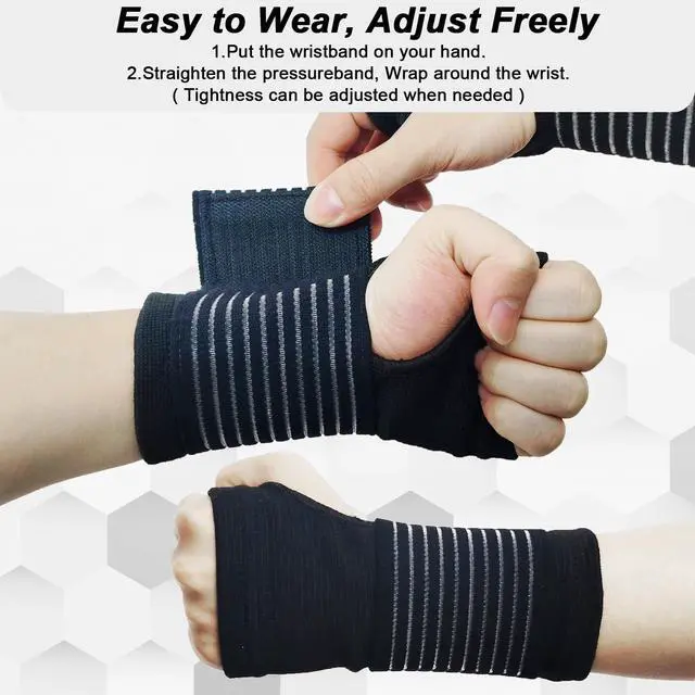 Alt view image 3 of 7 - 2 Pack Wrist Brace, Compression Wrist Support Splint for Women Men, Adjustable Wrist Strap Compression Wraps Fit Right Left Hand for Fitness, Carpal Tunnel Arthritis, Tendonitis, Wrist Pain