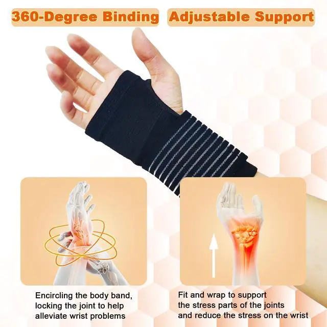 Alt view image 4 of 7 - 2 Pack Wrist Brace, Compression Wrist Support Splint for Women Men, Adjustable Wrist Strap Compression Wraps Fit Right Left Hand for Fitness, Carpal Tunnel Arthritis, Tendonitis, Wrist Pain
