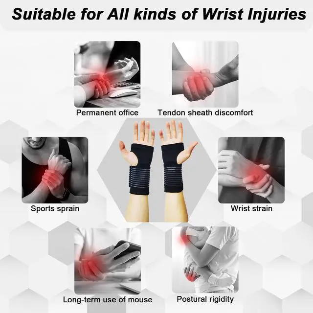 Alt view image 5 of 7 - 2 Pack Wrist Brace, Compression Wrist Support Splint for Women Men, Adjustable Wrist Strap Compression Wraps Fit Right Left Hand for Fitness, Carpal Tunnel Arthritis, Tendonitis, Wrist Pain