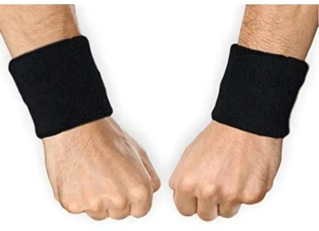 Main image of Sports Wristbands - Arm Bands, Wrist Sweat Bands - One Size - Black - Cotton Blend - Unisex - For Athletes