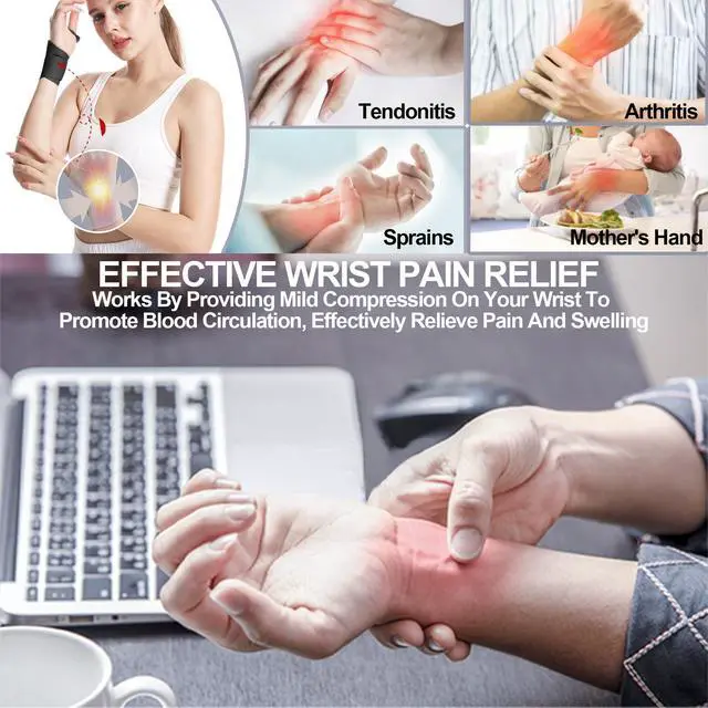 Alt view image 2 of 6 - 2 Pack Ultra Thin Wrist Brace - Wrist Compression Band for Carpal Tunnel, Pain Relief, Arthritis Tendonitis - Carpal Tunnel Brace with Thumb Support - Black