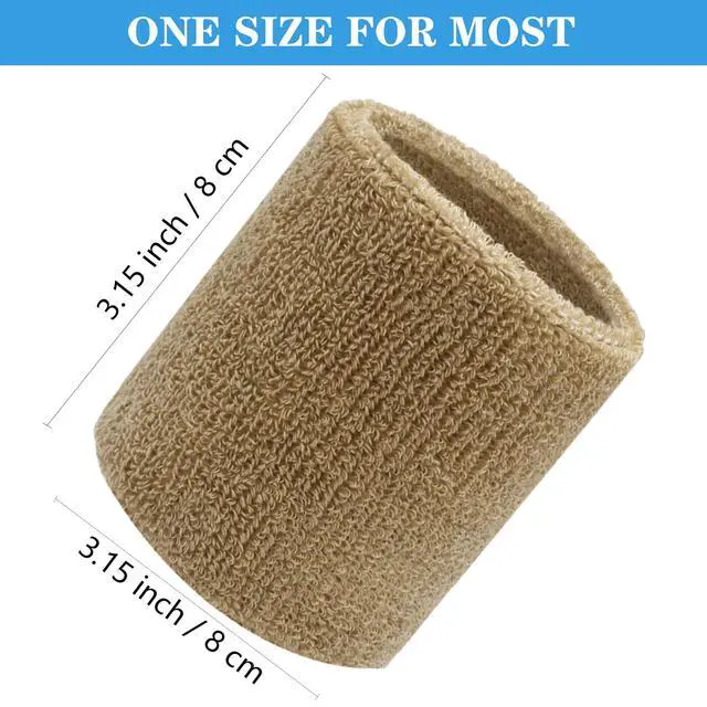 Alt view image 2 of 7 - 8 Pack Wrist Sweatbands Tennis Wrist Bands Absorbent Sweat Band for Men and Women, Breathable Cotton Sweatbands for Working Out, Football, Basketball, Running Athletic Sports -LightCamel