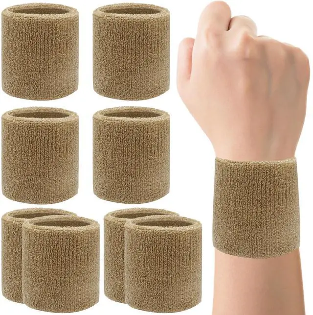 Main image of 8 Pack Wrist Sweatbands Tennis Wrist Bands Absorbent Sweat Band for Men and Women, Breathable Cotton Sweatbands for Working Out, Football, Basketball, Running Athletic Sports -LightCamel