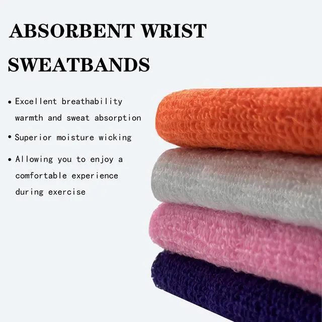 Alt view image 5 of 7 - 8 Pack Wrist Sweatbands Tennis Wrist Bands Absorbent Sweat Band for Men and Women, Breathable Cotton Sweatbands for Working Out, Football, Basketball, Running Athletic Sports -LightCamel