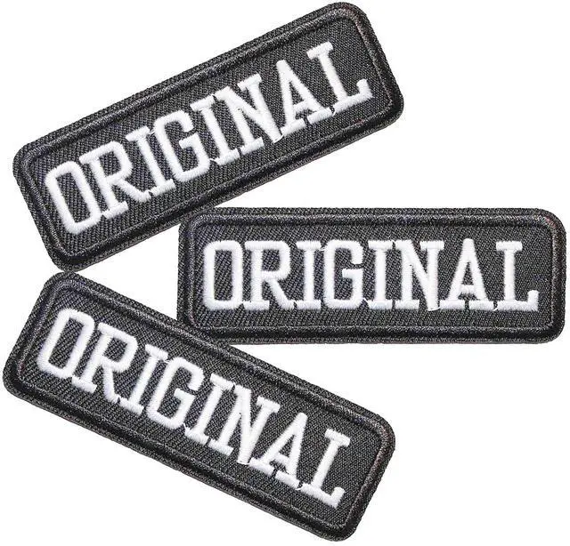 Main image of Sew or Iron on Embroidered Patches | Original Bold Text Design | Vintage Denim Spirit | Fashion Enthusiasts DIY Lovers | Motorcycle Biker Jackets Jeans Backpacks Caps Bags | 3.1"x1" 3PCs Pack