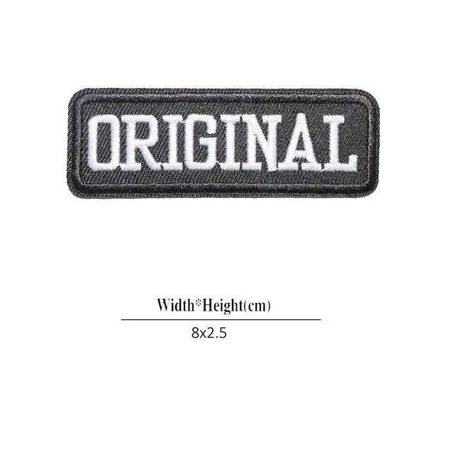 Alt view image 3 of 3 - Sew or Iron on Embroidered Patches | Original Bold Text Design | Vintage Denim Spirit | Fashion Enthusiasts DIY Lovers | Motorcycle Biker Jackets Jeans Backpacks Caps Bags | 3.1"x1" 3PCs Pack