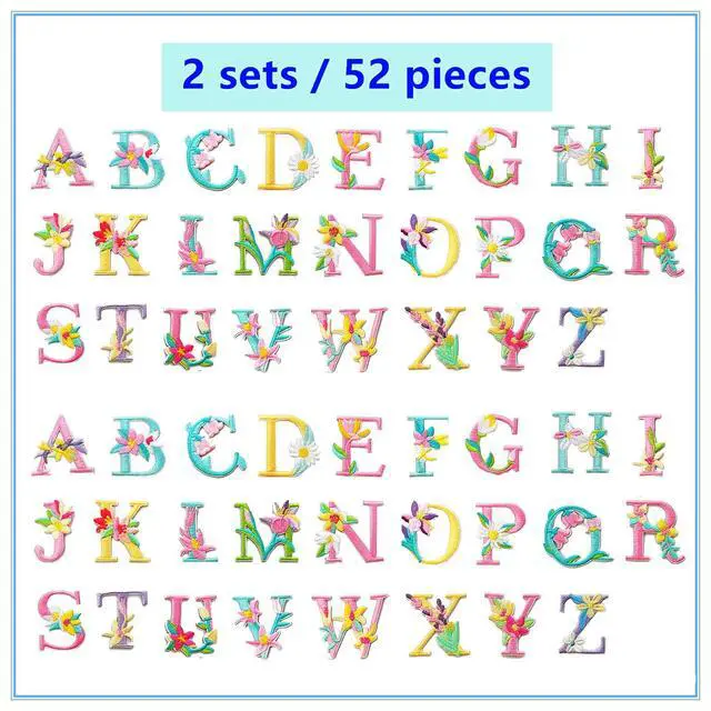 Alt view image 2 of 5 - Iron On Letter Patches, 2 Sets (52 Pieces) A-Z Flower Embroidery Alphabet Patches for Clothing Backpacks Hats Shirts
