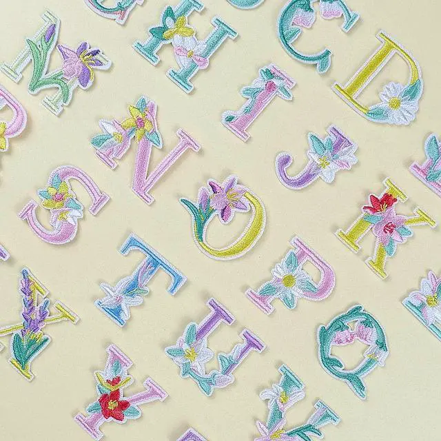 Alt view image 3 of 5 - Iron On Letter Patches, 2 Sets (52 Pieces) A-Z Flower Embroidery Alphabet Patches for Clothing Backpacks Hats Shirts