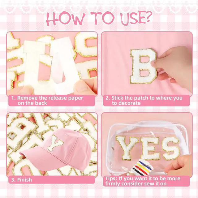 Alt view image 3 of 7 - Self-Adhesive Chenille Letters Patches, 26PCS White Letter Stickers on Patches Varsity Letter Patches for Clothing Jackets Backpacks Hats Repair Alphabet Embroidered Applique