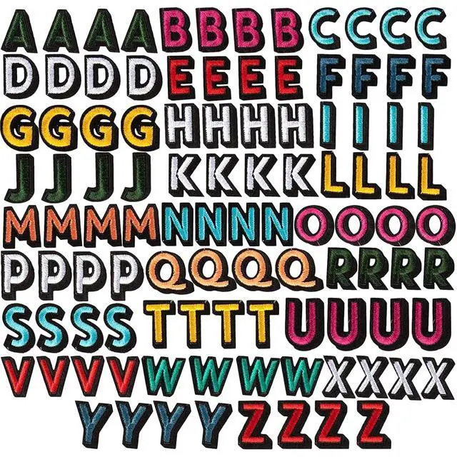 Alt view image 2 of 6 - 104pcs Colorful Iron on Letters Patches, Embroidery Fabric Letters Applique Patch for Clothing, Jackets, Jeans, Hats, Backpacks, Socks
