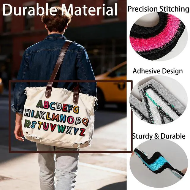 Alt view image 3 of 6 - 104pcs Colorful Iron on Letters Patches, Embroidery Fabric Letters Applique Patch for Clothing, Jackets, Jeans, Hats, Backpacks, Socks