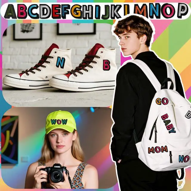 Alt view image 5 of 6 - 104pcs Colorful Iron on Letters Patches, Embroidery Fabric Letters Applique Patch for Clothing, Jackets, Jeans, Hats, Backpacks, Socks