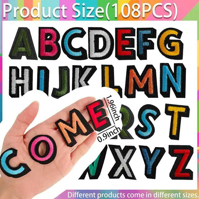 Alt view image 4 of 6 - 104pcs Colorful Iron on Letters Patches, Embroidery Fabric Letters Applique Patch for Clothing, Jackets, Jeans, Hats, Backpacks, Socks