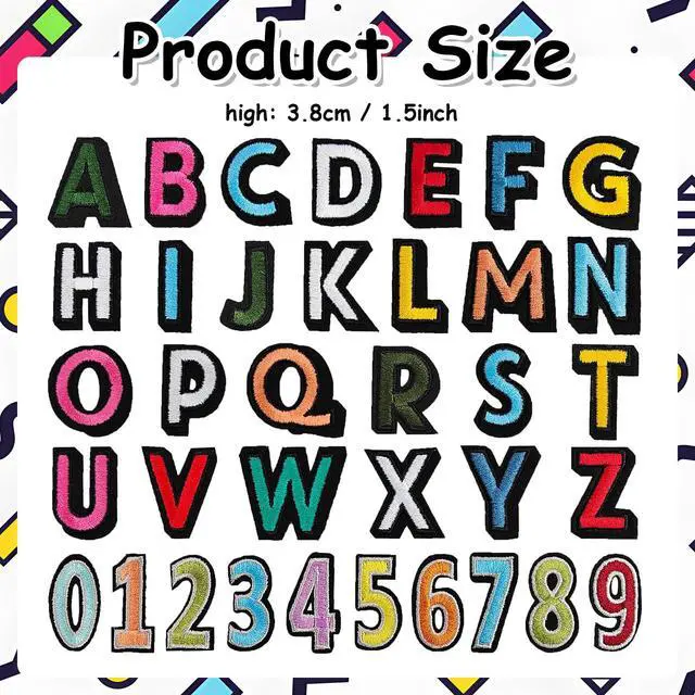 Alt view image 2 of 6 - 108Pcs Iron on Letters for Fabric, Letters Patches A-Z, Embroidered Number Patches 0-9, Iron on/Sew on Alphabet Patch for Clothes, Hat, Socks, Jeans
