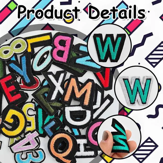 Alt view image 3 of 6 - 108Pcs Iron on Letters for Fabric, Letters Patches A-Z, Embroidered Number Patches 0-9, Iron on/Sew on Alphabet Patch for Clothes, Hat, Socks, Jeans