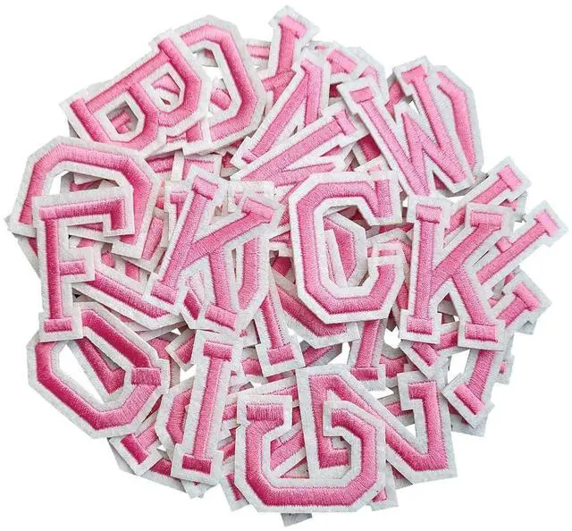 Main image of Iron on Letter 52Pcs Alphabet A to Z Patches with Ironed Adhesive, Decorate Repair Patches for Jackets Shirts Hats Bags Jeans/Pink