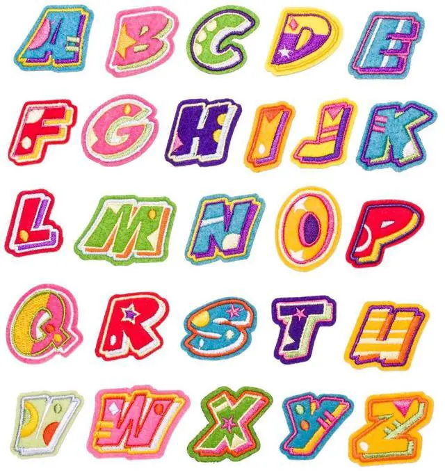 Main image of Sew or Iron on Embroidered Patches | Complete Alphabet A-Z with Colorful Designs | DIY Customization Enthusiasts | Kids Clothing Bags Backpacks Jacket Jeans | 1.3" Height 26PCs Pack