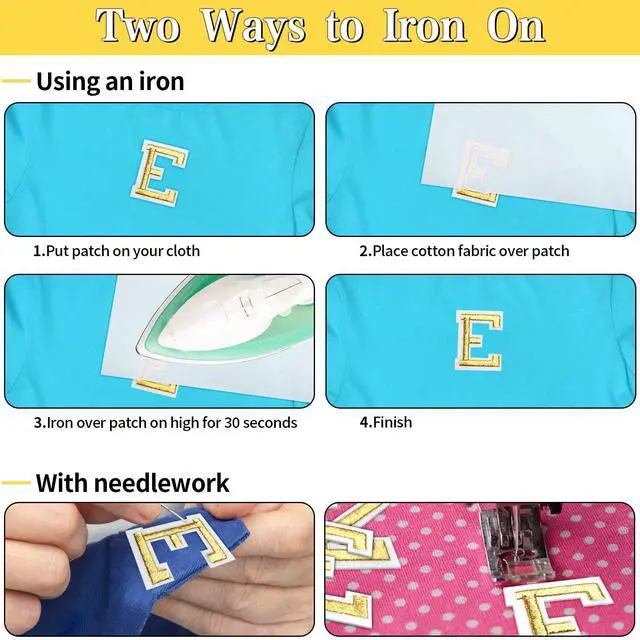 Alt view image 3 of 6 - Iron On Letters, 52 Pcs Letter Patches with Ironed Adhesive (Gold)