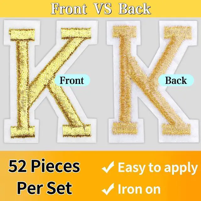 Alt view image 5 of 6 - Iron On Letters, 52 Pcs Letter Patches with Ironed Adhesive (Gold)